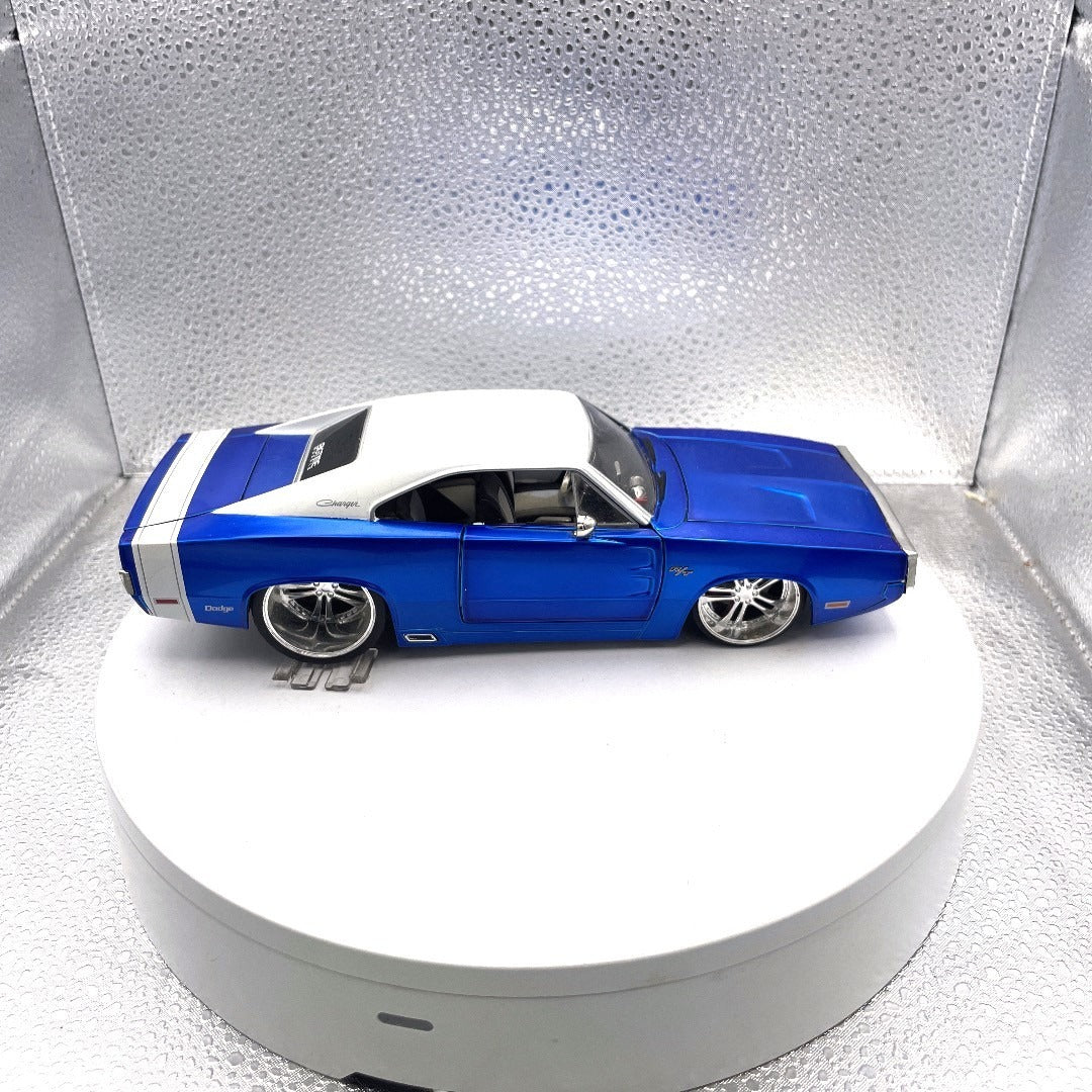 Jada Toys 1970 Dodge Charger Dub City Blue Die Cast, Scale: 1/24, No. 90021 passenger side view