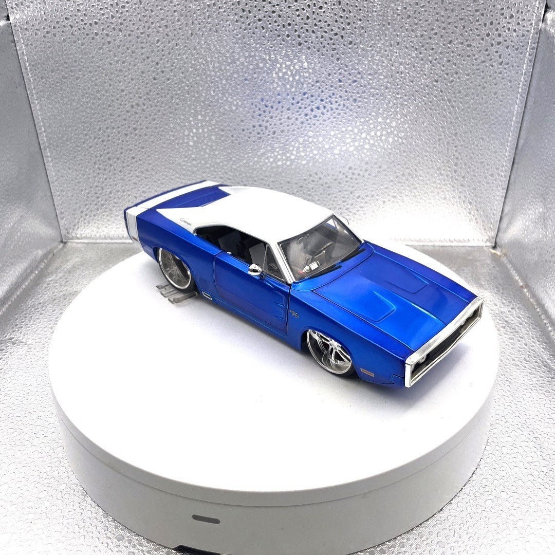 Jada Toys 1970 Dodge Charger Dub City Blue Die Cast, Scale: 1/24, No. 90021 passenger side/front end view