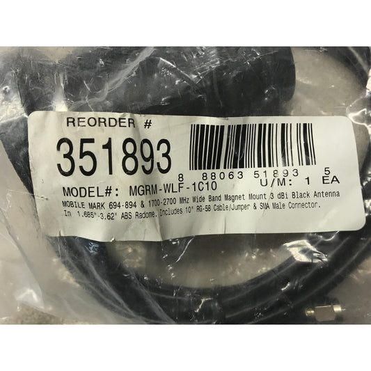 Mobile Mark Magnet Mount Antenna Model # MGRM-WLF-1C10 product label closeup
