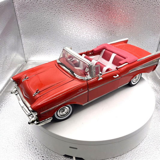 Motor Max 1957 Chevy Bel Air Red Die Cast, Scale: 1/18, No. 73175 front/driver's side view
