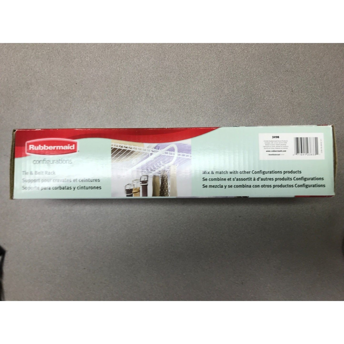 Rubbermaid Configurations Tie and Belt Rack for Closet Storage - white back of box item details