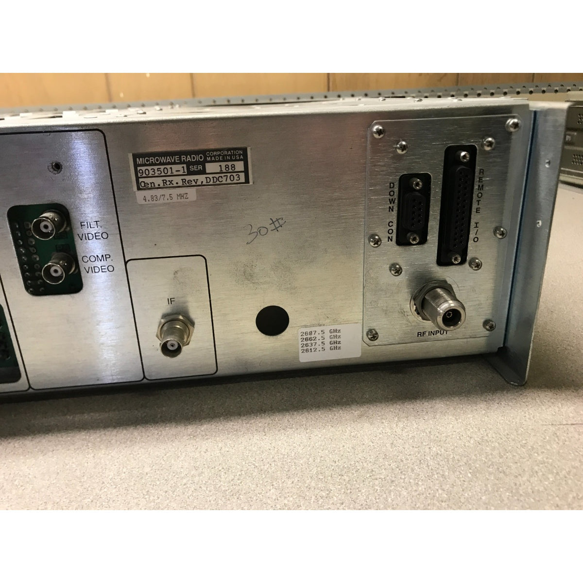 Microwave Radio Communications Central Receiver Microwave 903501-1 Rev.HDC closeup of right side of back panel