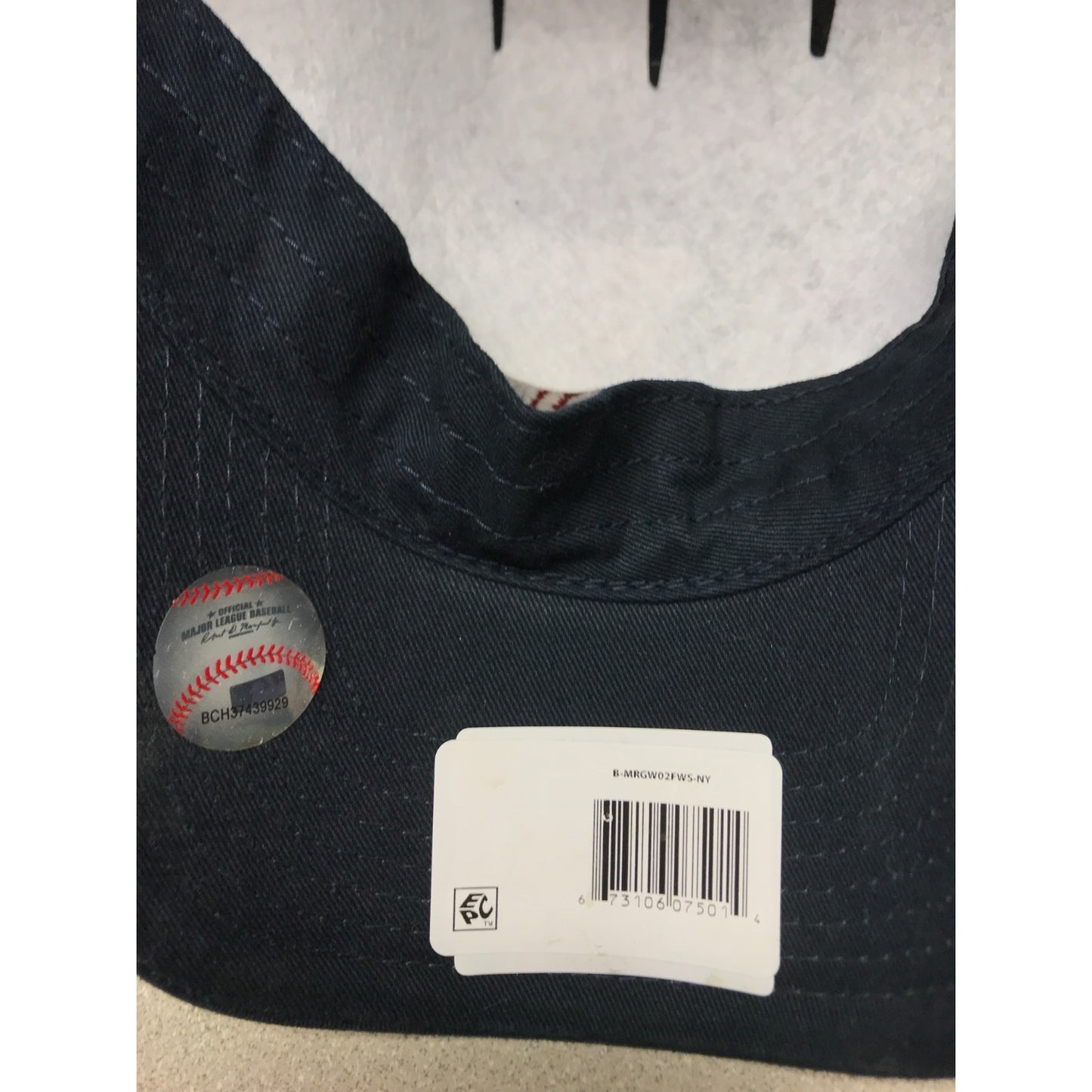 Classic Blue Embroidered Red Sox Hat Genuine Fan Favorite One Size Adult NWT closeup of inside UPC tag