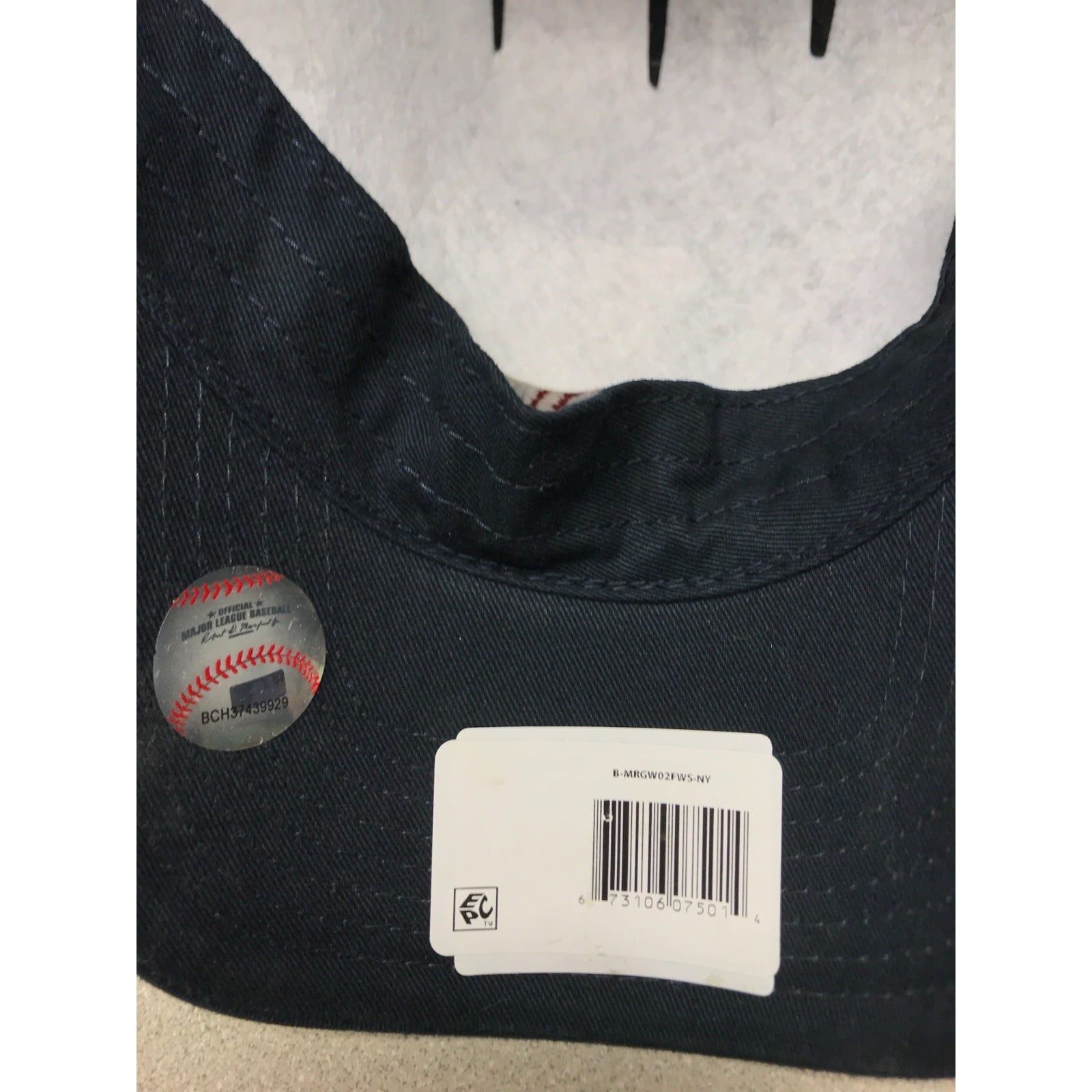 Classic Blue Embroidered Red Sox Hat Genuine Fan Favorite One Size Adult NWT closeup of inside UPC tag