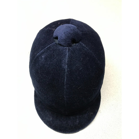 Navy blue velvet equestrian helmet size 6 7/8ths top view of helmet