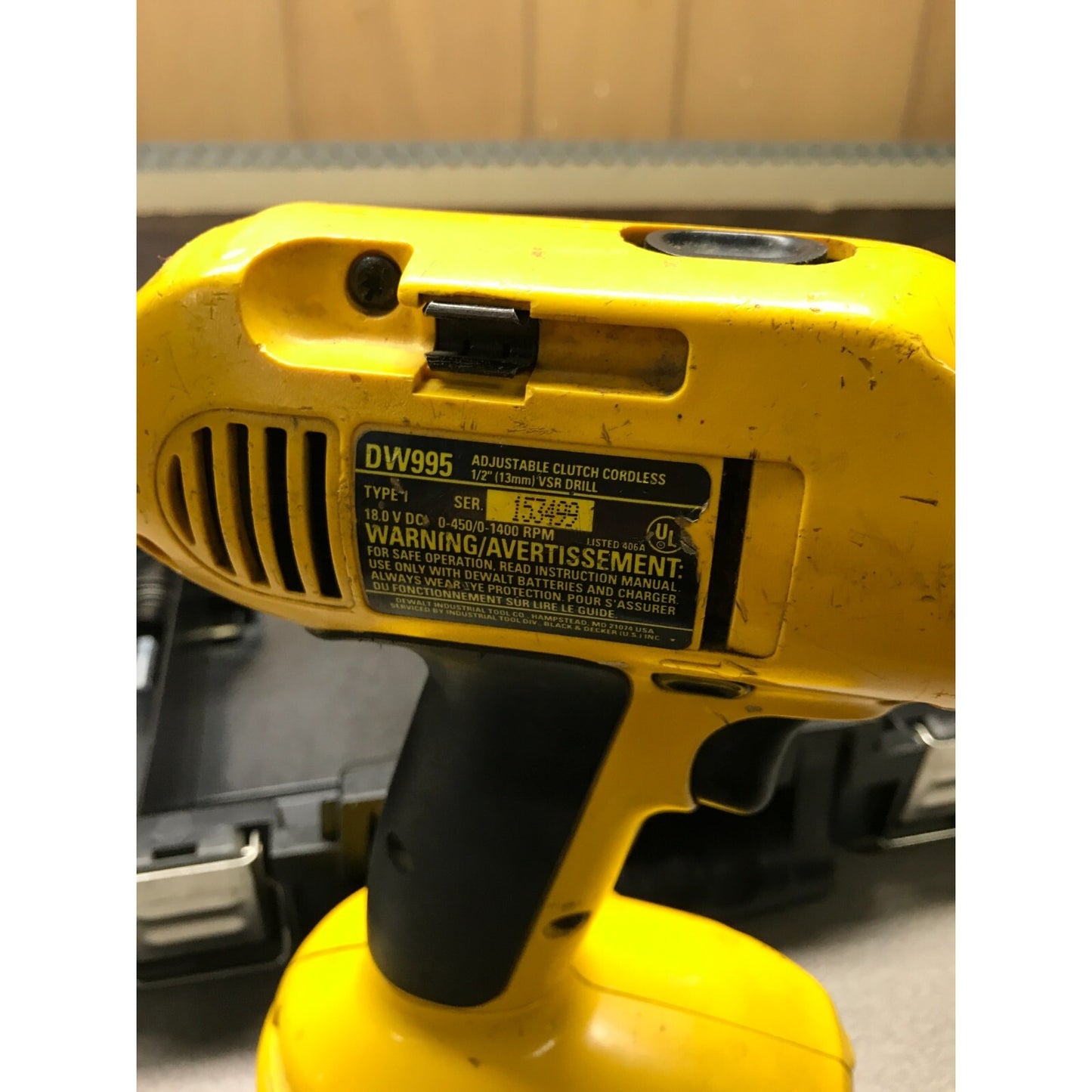 DeWalt DW995 18V 1/2" Adjustable Clutch Cordless VSR Drill Tool, With Case label