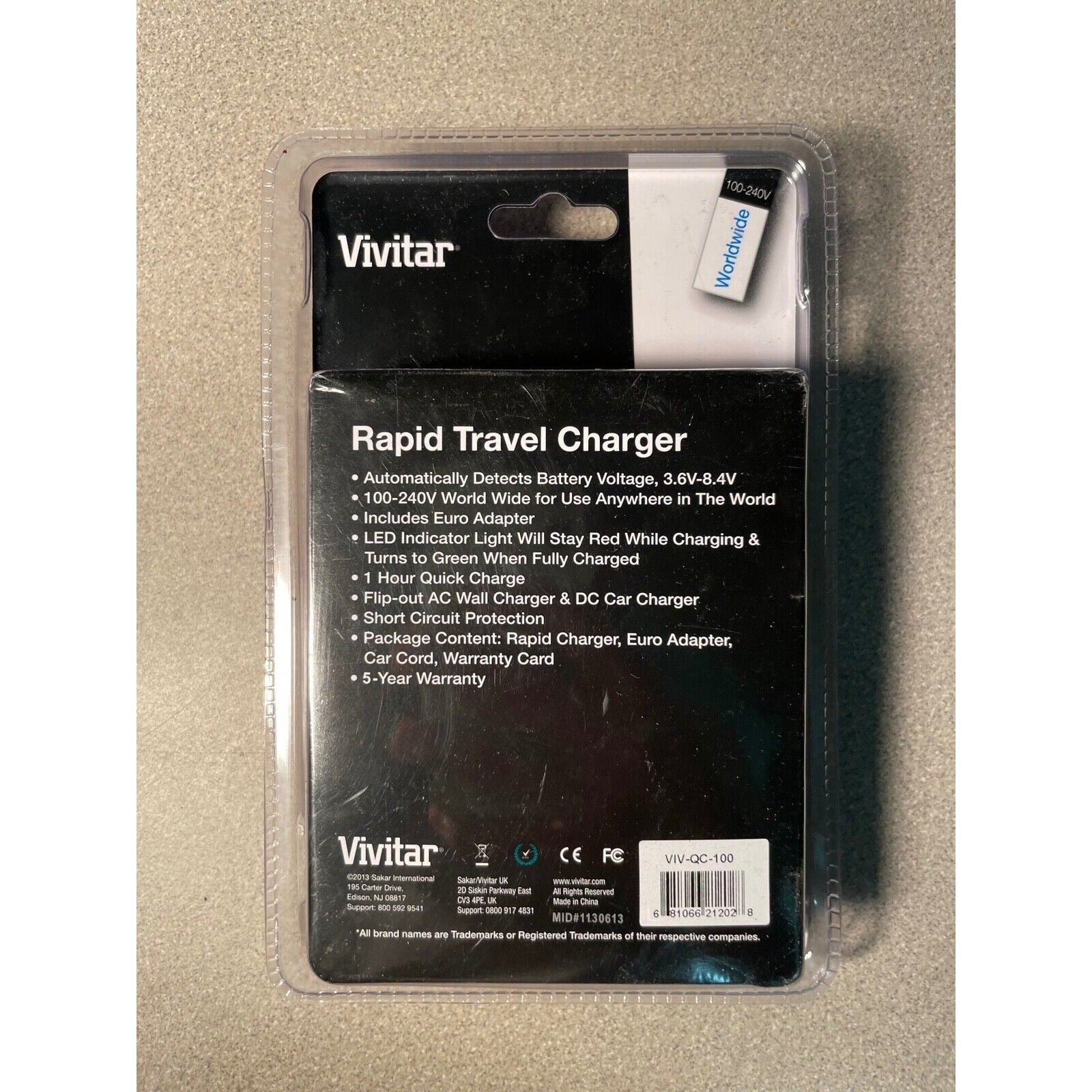 Vivitar Rapid Travel Charger QC-100 back of package