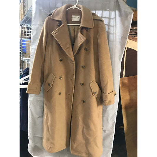 Oscar De La Renta Women's Double Breasted Wool Camel Coat, Size M front view