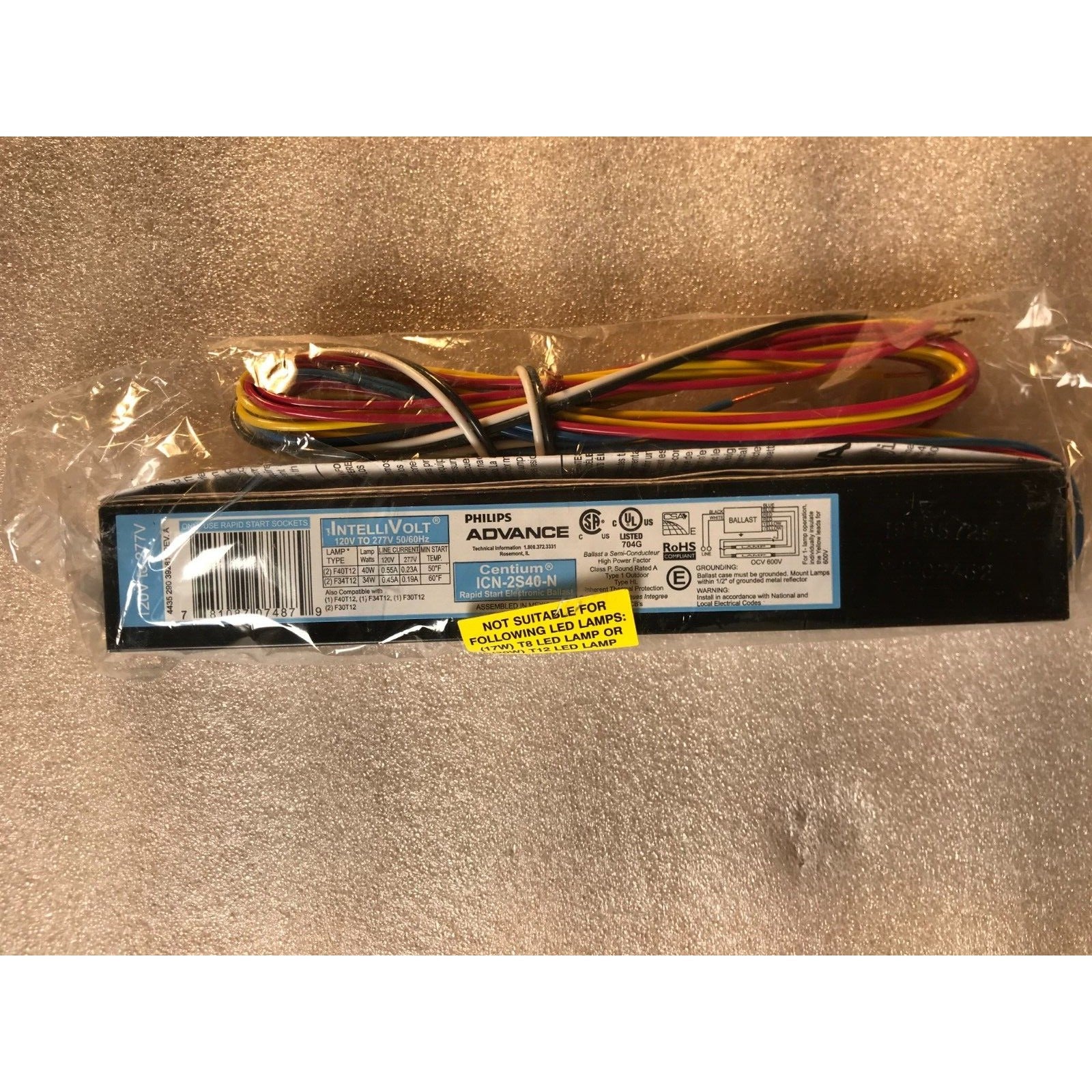 Philips Advance 120V to 277V Power Adapter side view in packaing