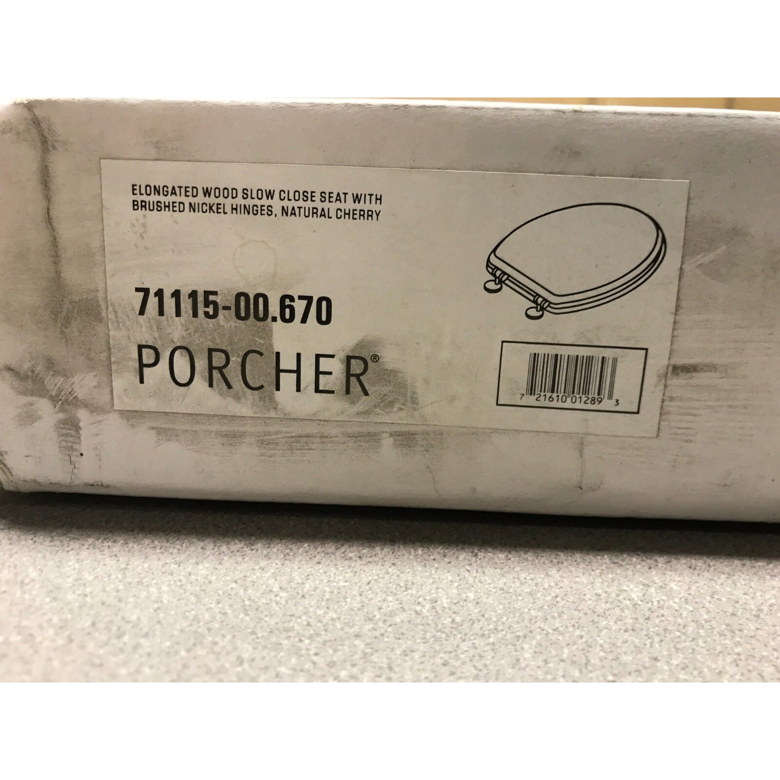 Porcher Elongated Wood Toilet Seat Slow Close, 71115-00.670, Natural Cherry label detail