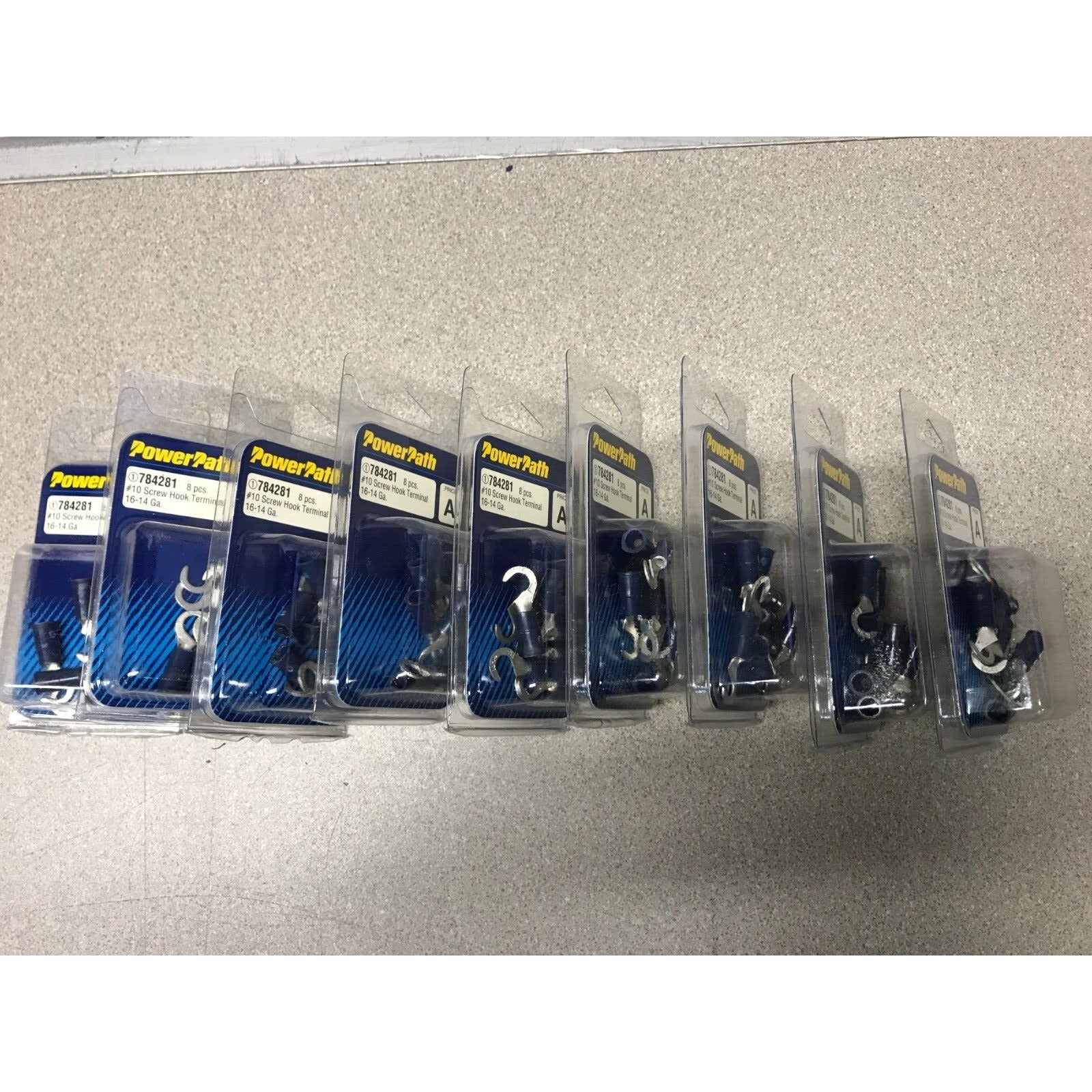 PowerPath 784281 #10 Screw Hook Terminal 16-14, 8 pcs items in packaging side view 