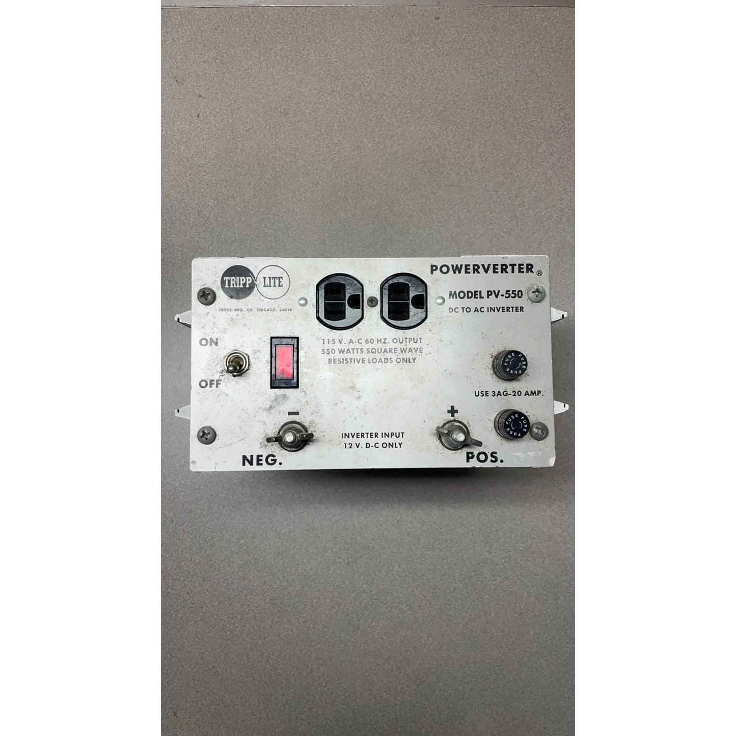 Powerverter Model PV-550 DC to AC Inverter - 115 VAC, 60Hz Output front panel view