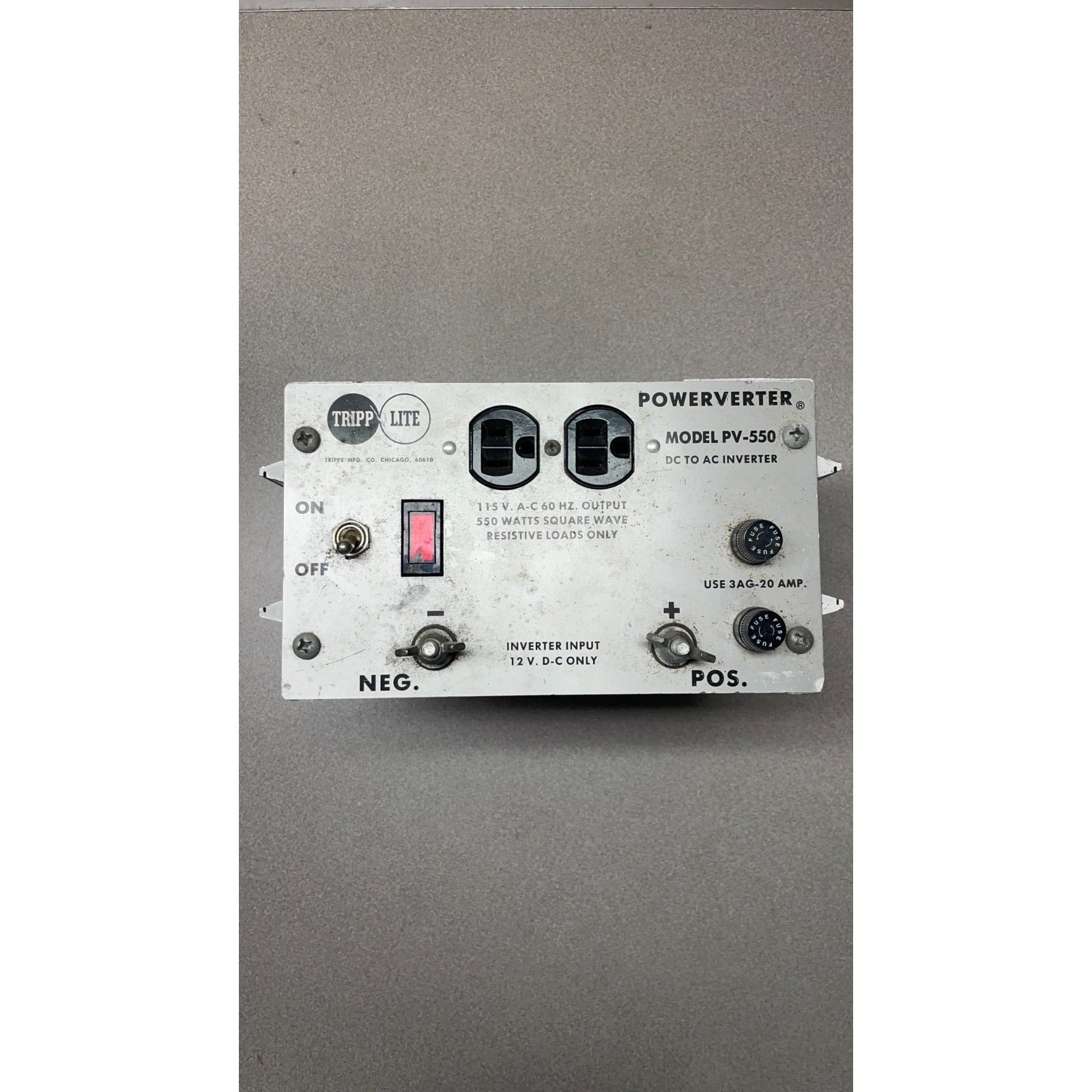 Powerverter Model PV-550 DC to AC Inverter - 115 VAC, 60Hz Output front panel view