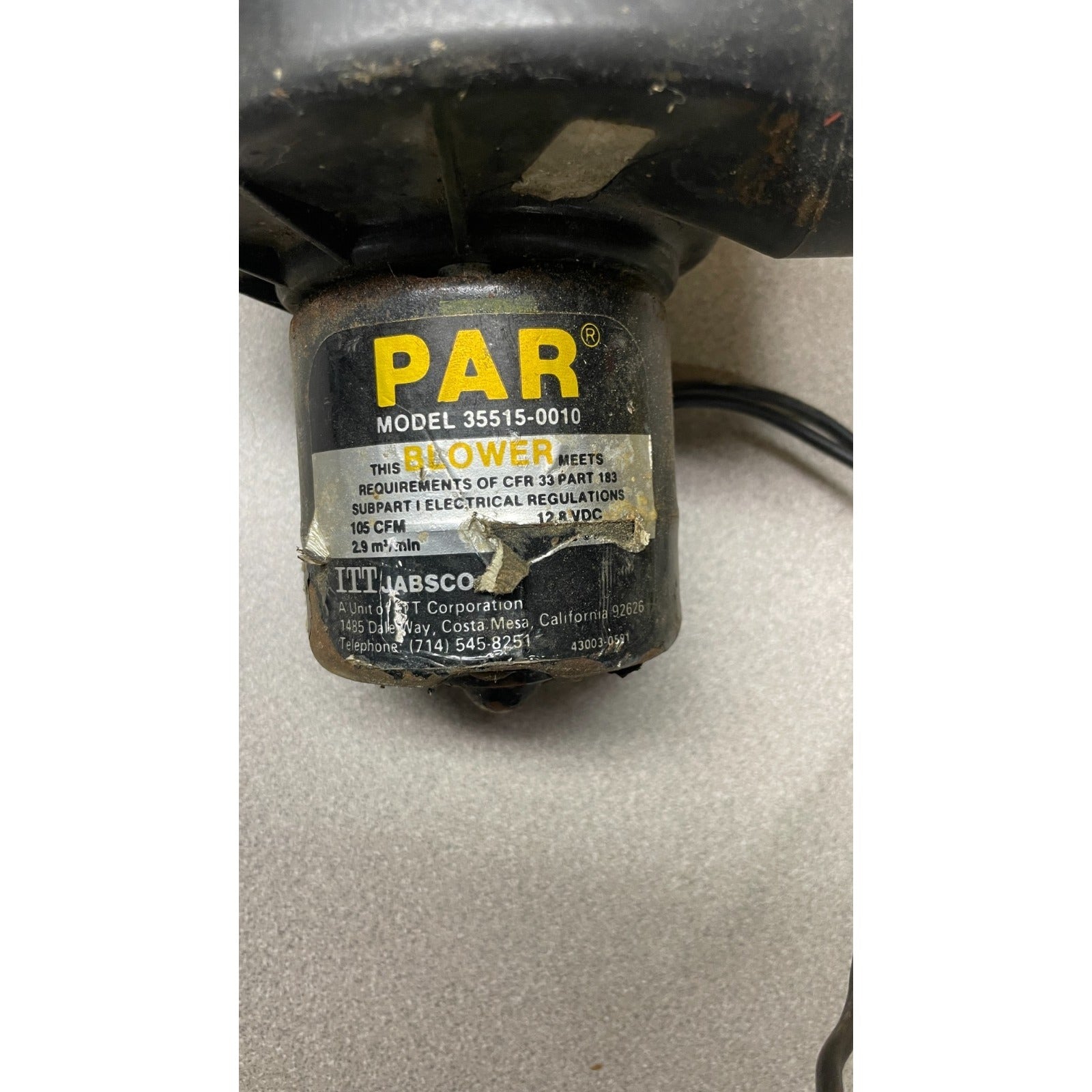 PAR 35515-0010 Blower Motor closeup of product label