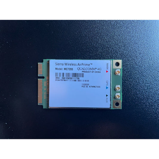 QUALCOMM SIERRA WIRELESS AIRPRIME MC7355 4G LTE 100MBPS MPIE WWAN MODULE 1N1FY top of car view with product information label
