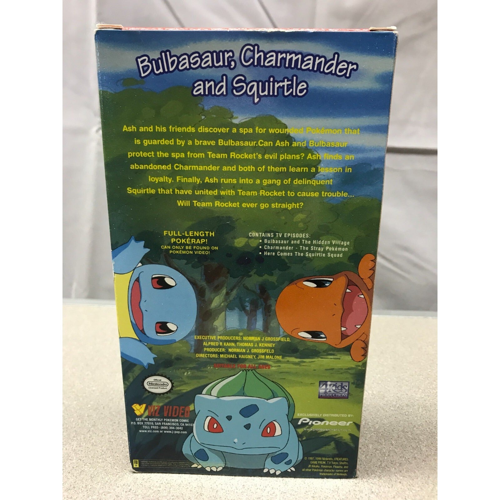Pokemon VHS Set Includes: Poke-Friends, Thunder Shock, The Great Race, Fashion Victims, Seaside Pikachu, Pikachu Party back of case item details