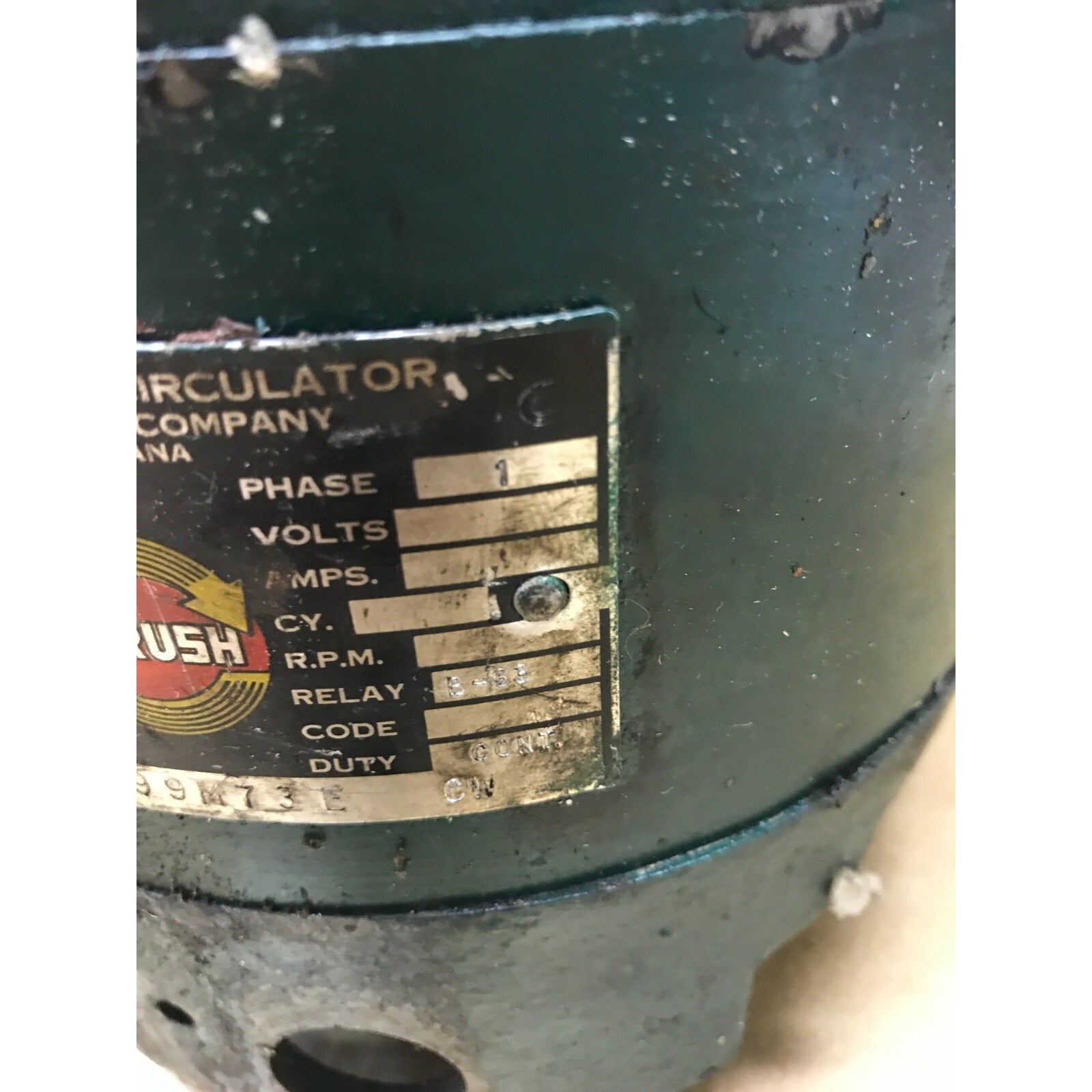 Thrush Water Circulator Model SQD, Vintage Used Green Housing, Motor and Centrifuge Attachment label