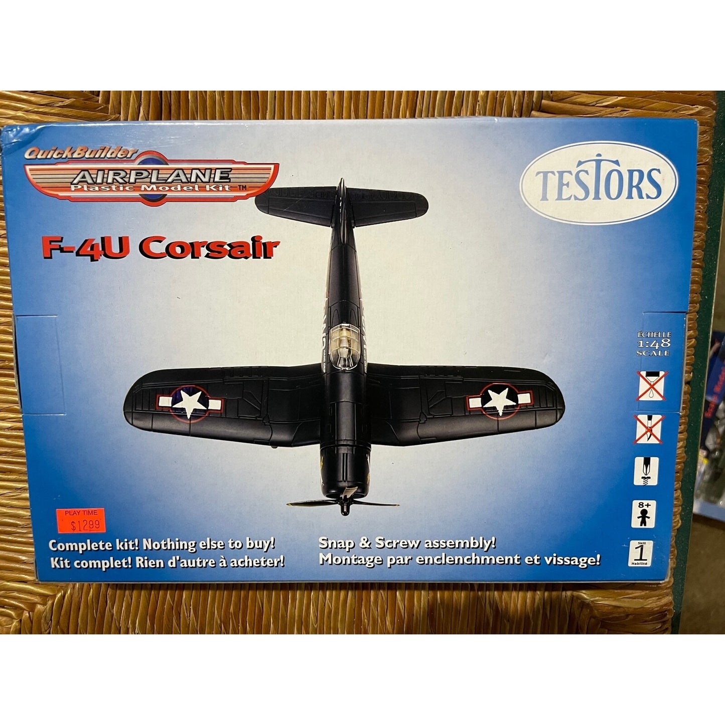 Quickbuilder F-4U Corsair back of box picture of completed airplane