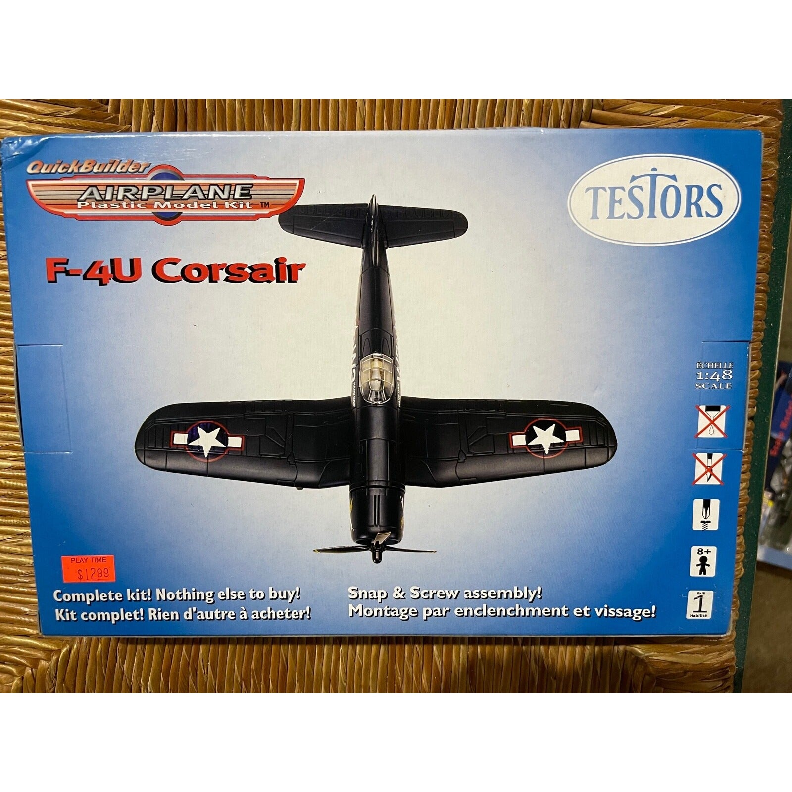 Quickbuilder F-4U Corsair back of box picture of completed airplane