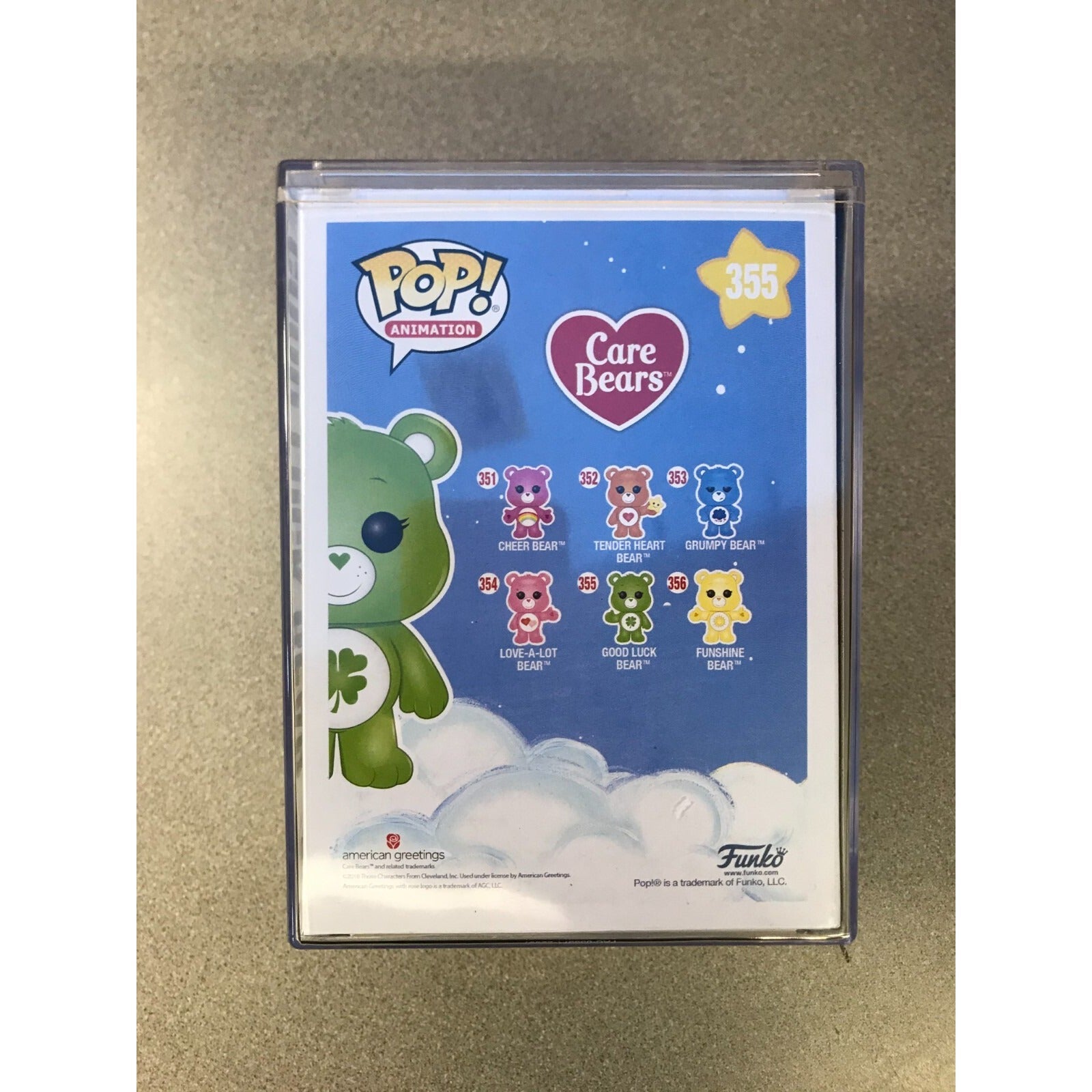 Funko Pop! Care Bears 355 Good Luck Bear with Case Chase back of package item details and other bears available