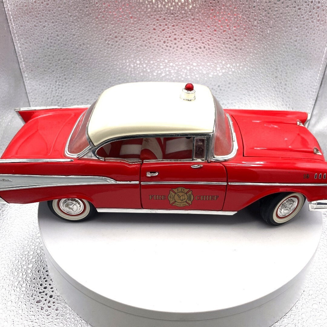 Road Legends 57 Chevrolet Bel Air Red Fire Chief Die Cast, Scale: 1/18, No. 92108 passenger side view