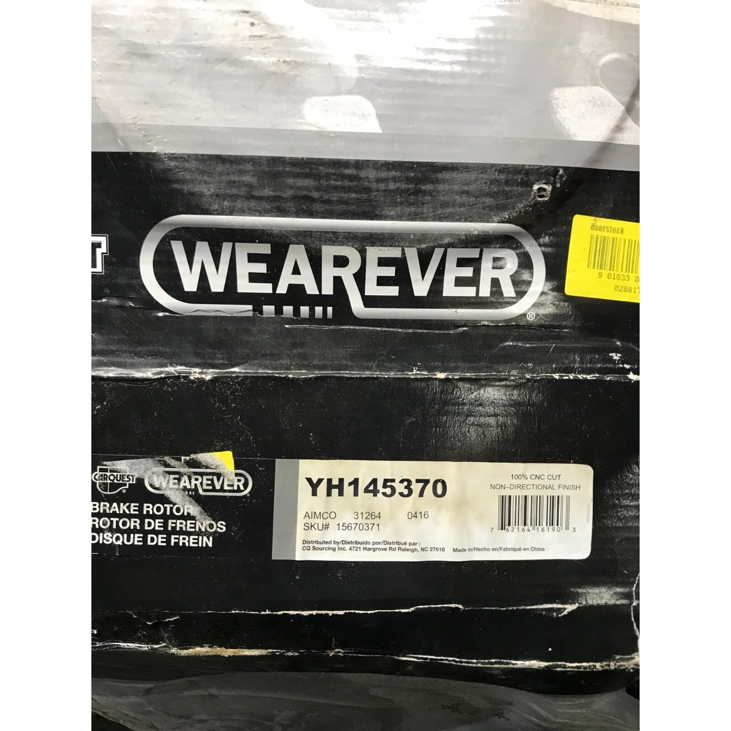 Carquest Wearever Brake Rotor YH145370 packaging label