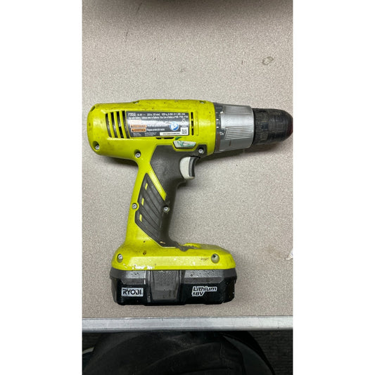 Ryobi P205G 18V 3/8 in drill side view battery included