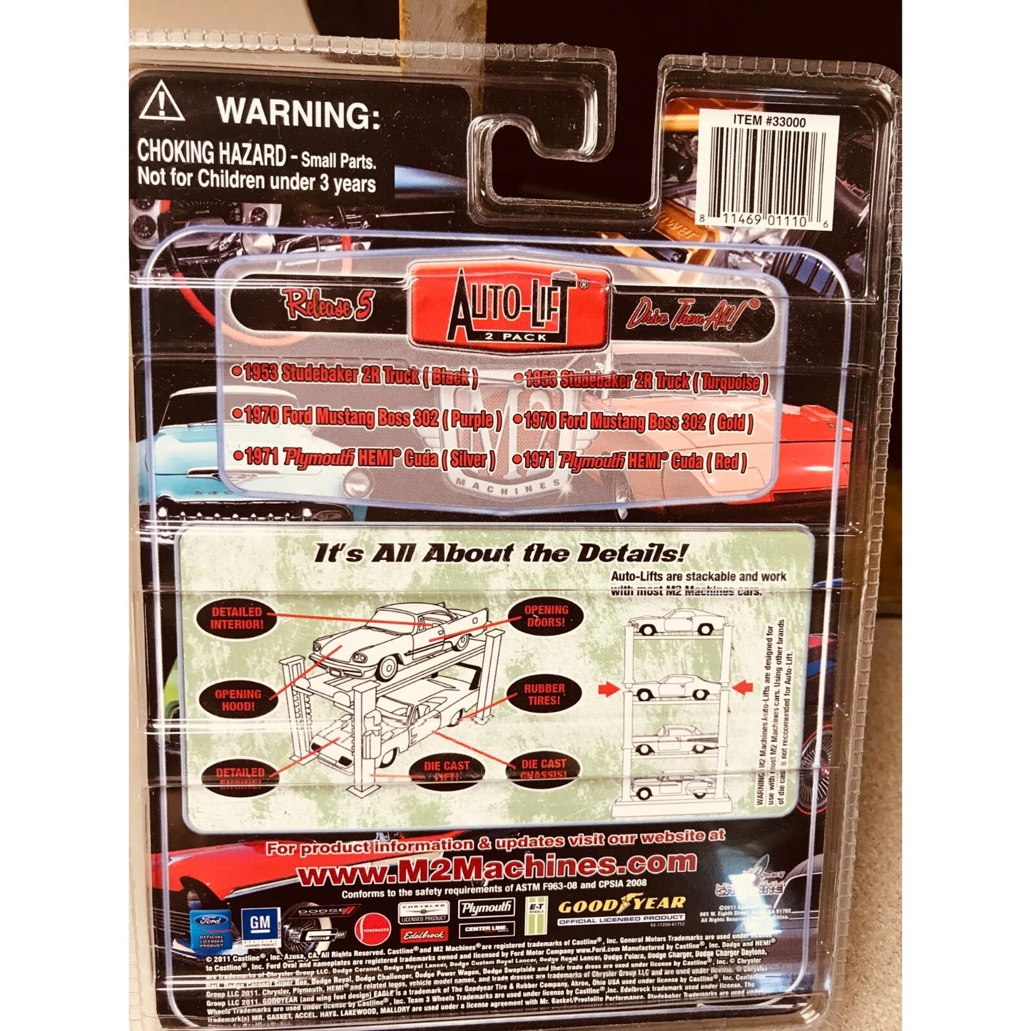 M2 Machines 2 Pack 1970 Ford Mustang Boss 302 with Lift
 back of package item details