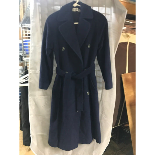 Sara Roberts Double Breasted Wool Belted Women's Coat, Navy, Size M