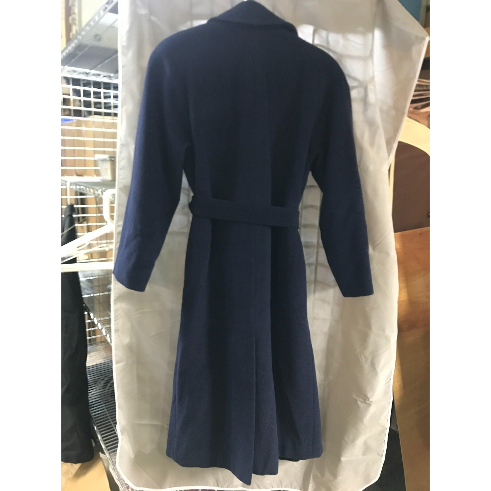 Sara Roberts Double Breasted Wool Belted Women's Coat, Navy, Size M back