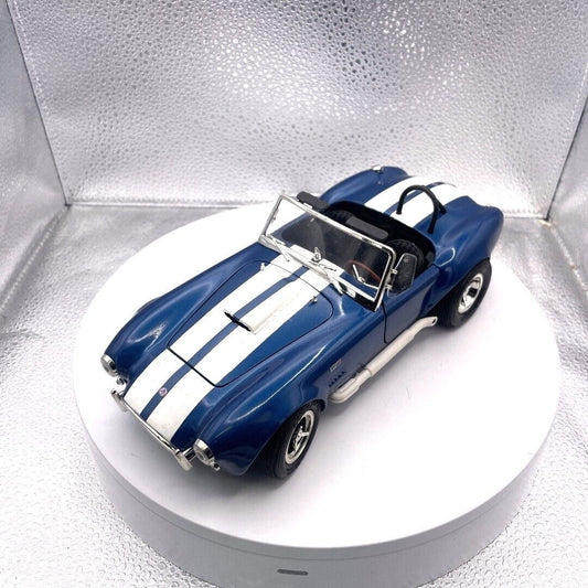 ERTL Shelby Cobra 437 Blue and White Stripe Die Cast, Scale 1/18 front/driver's side view