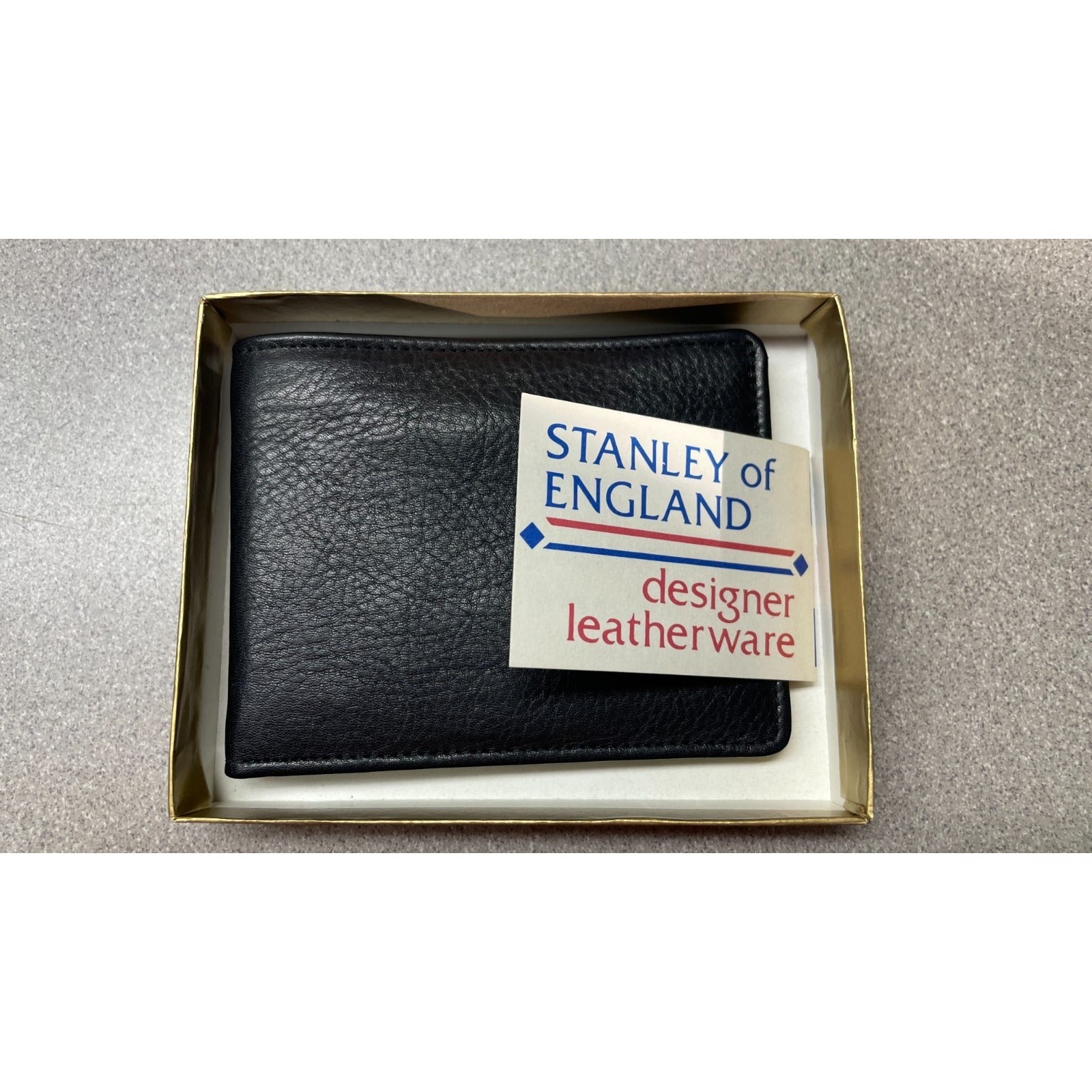 Stanley of England Black Dover Calf Leather Wallet in box with product tag