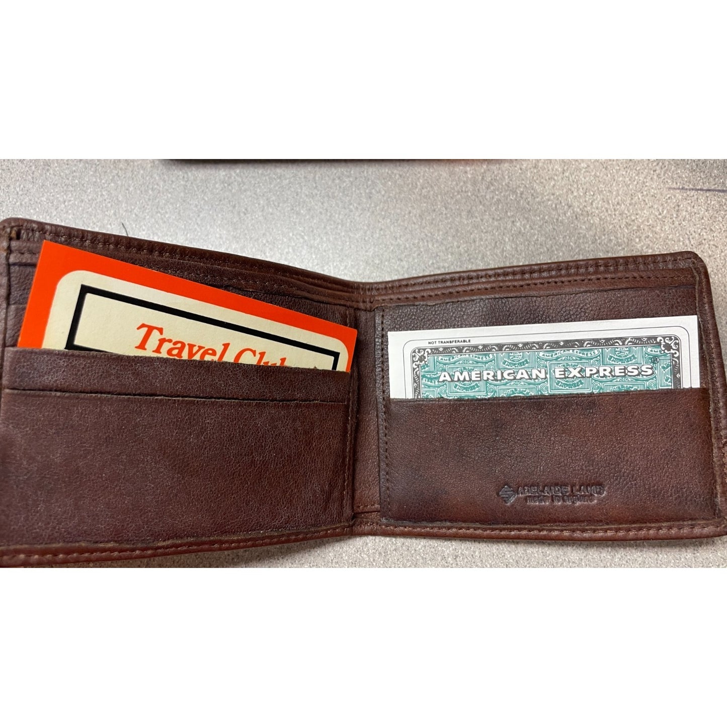 Stanley of England Brown Adelaide Lamb Leather Wallet inside view with cards visible in slots