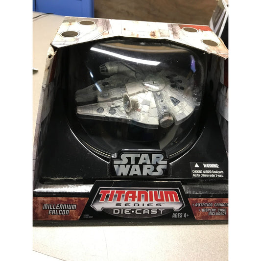 Star Wars Titanium Series Die Cast Millenium Falcon with Display Case in packaging