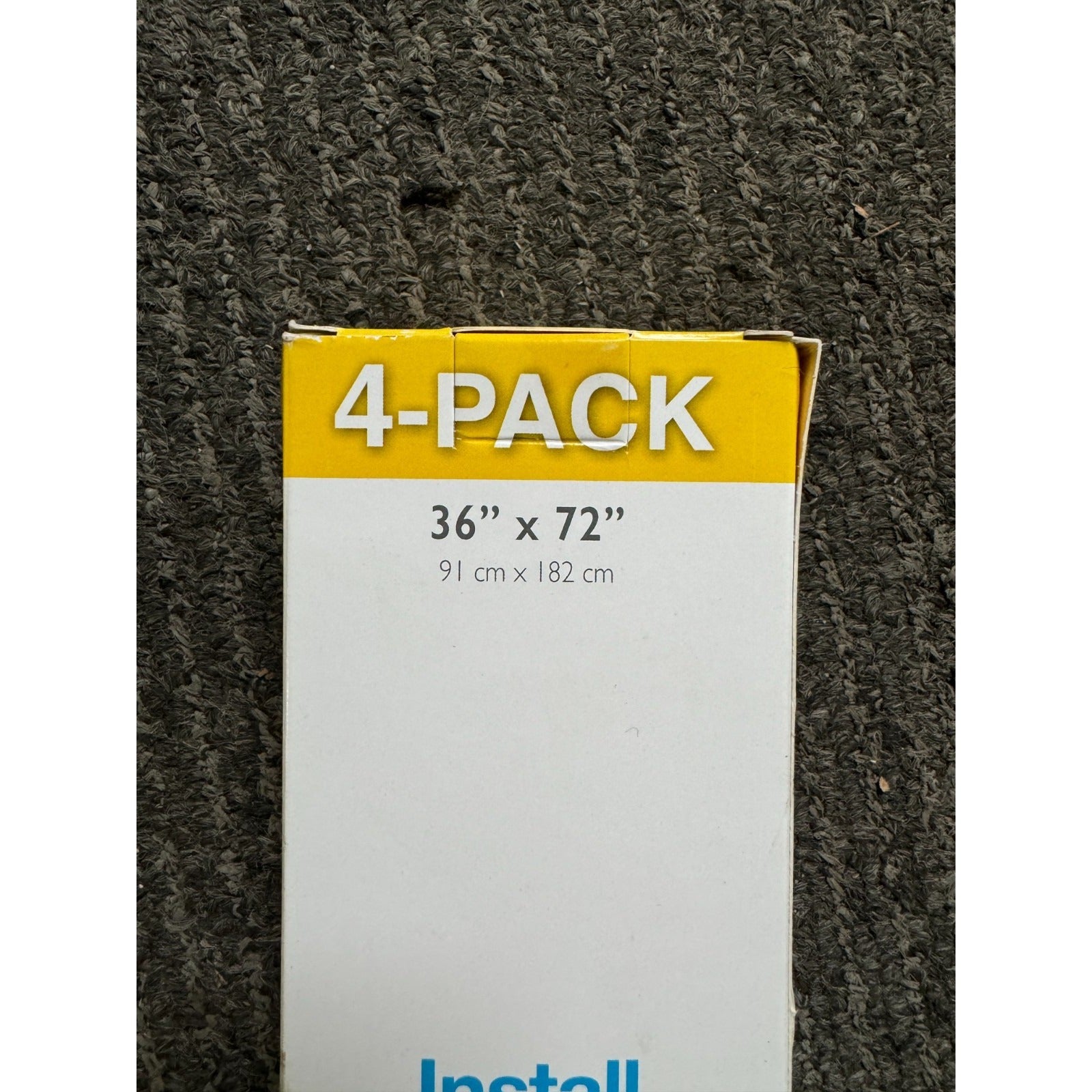 4 Pack Redi Shade No Tools Light Filtering Pleated Paper Shade White, 36 x 72 top of package closeup with size