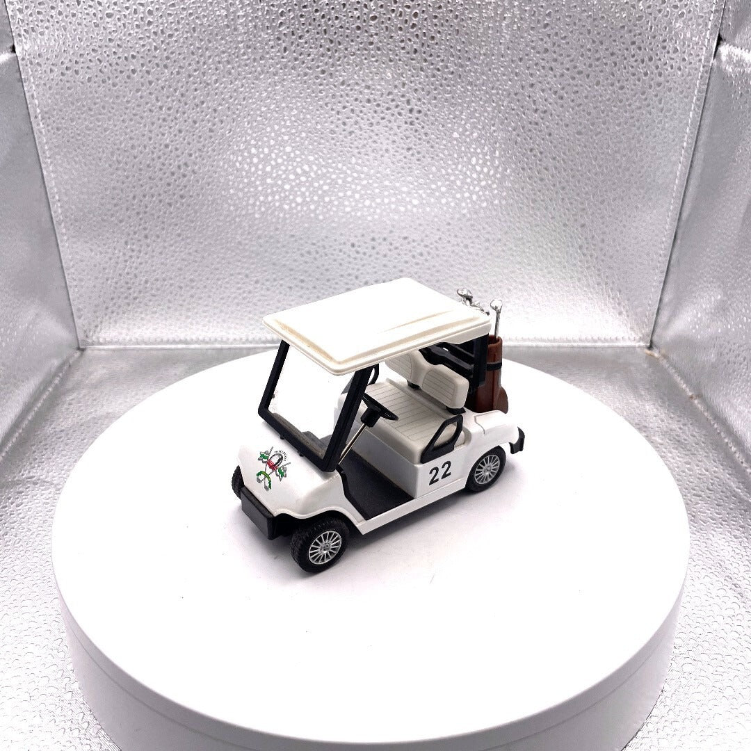Kinsfun Golf Cart w/ Clubs Diecast Metal Model Caddy Toy Car White Logo Cart #22, KS 5105
 front/driver's side view