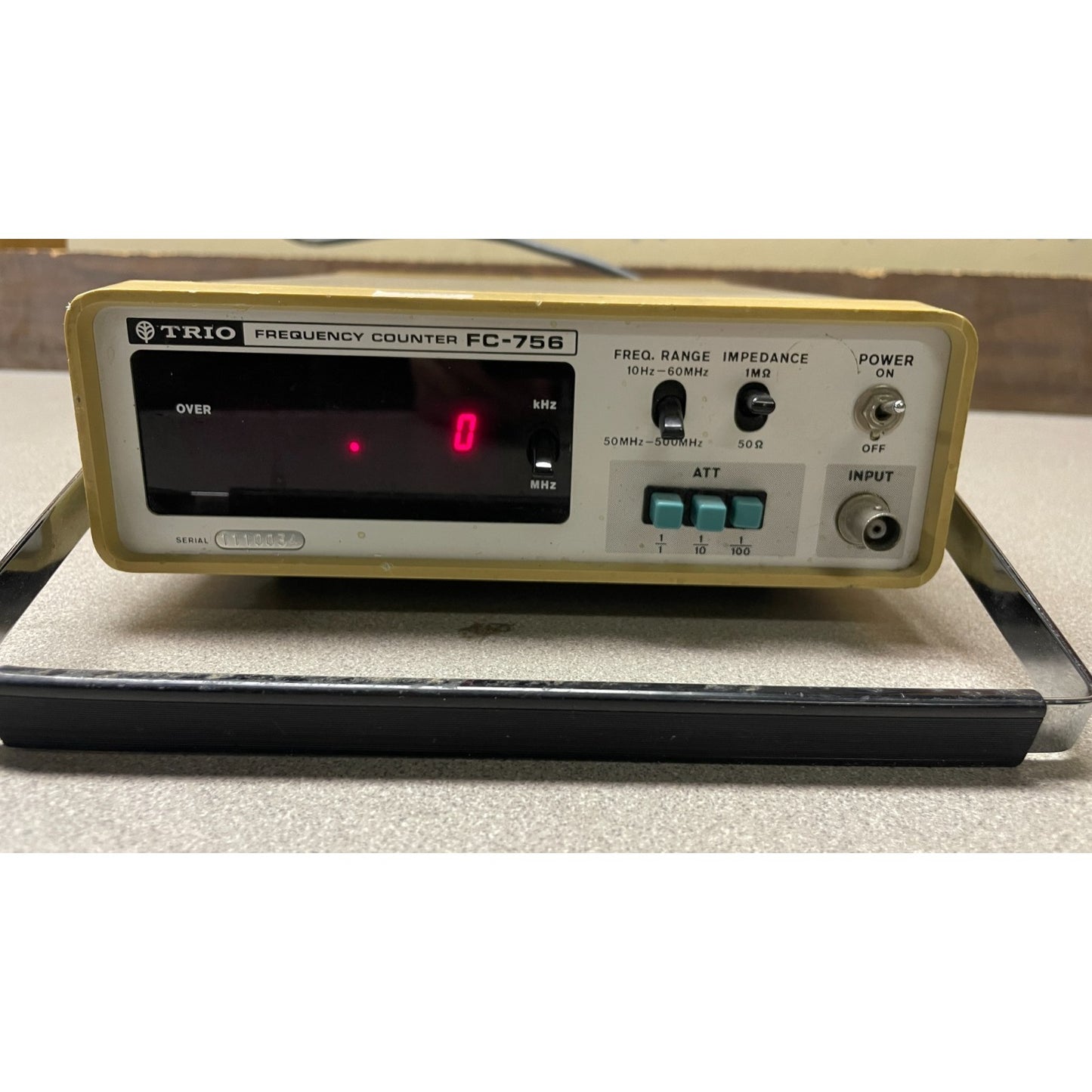 Trio Frequency Counter FC-756 front panel display with power on