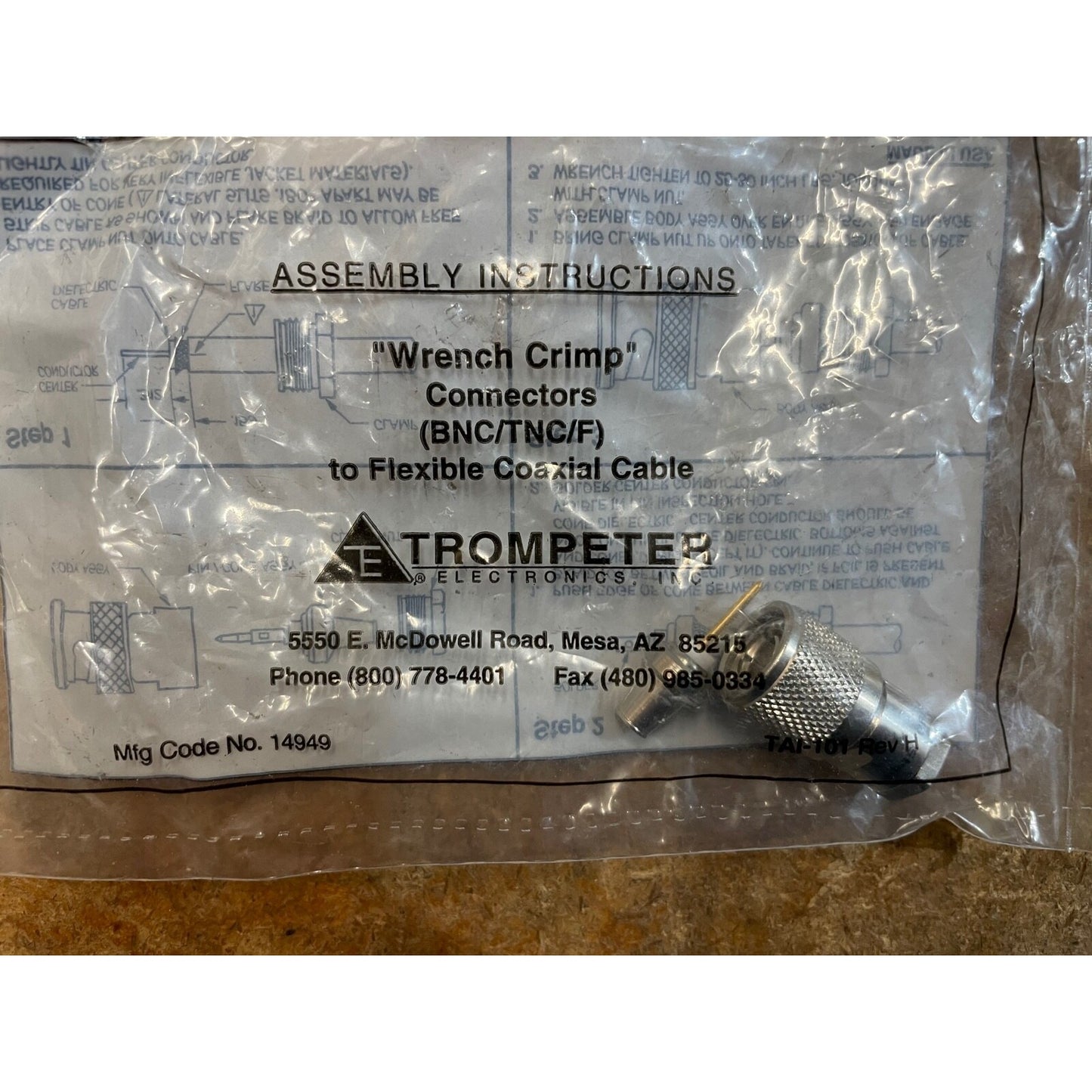 Trompeter Electronics BNC Wrench Crimp Connector in package