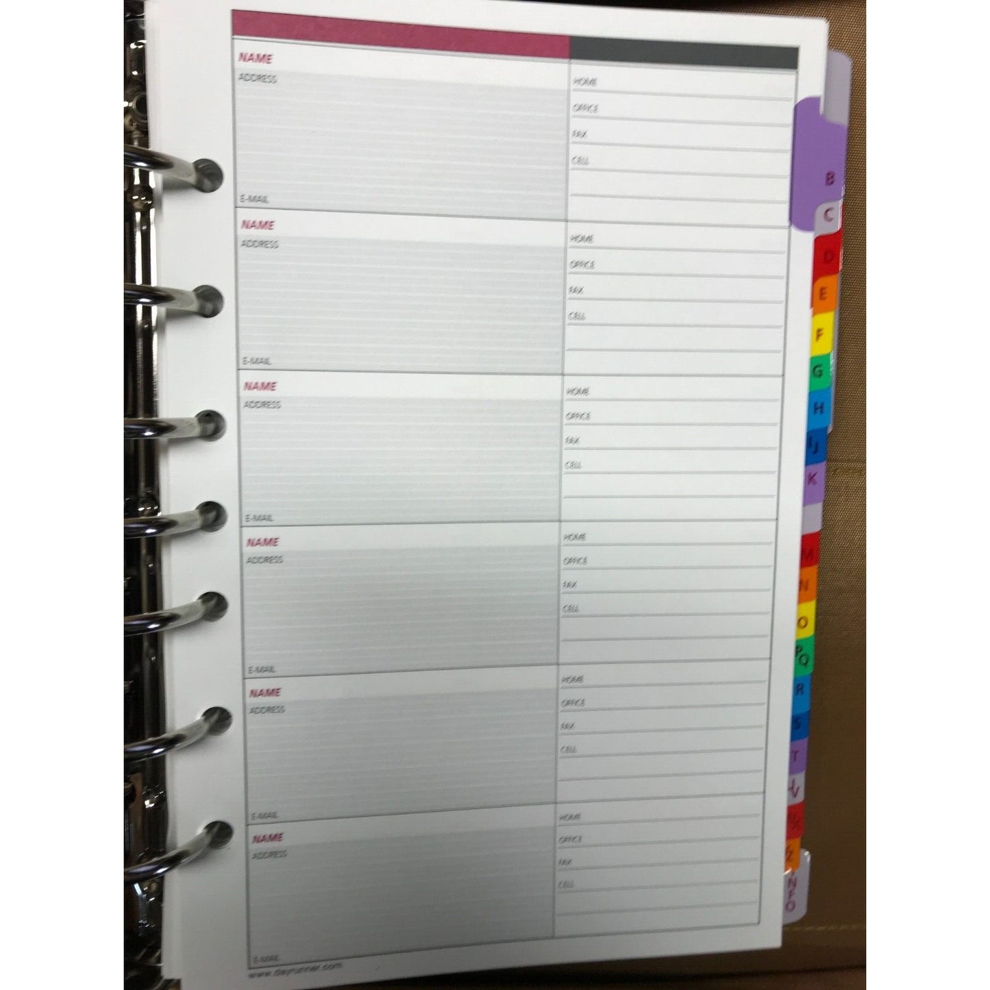 Day Runner Leather Case Phone Book, Contact List, Notes, To-do List, Project/Expense Report contact page view