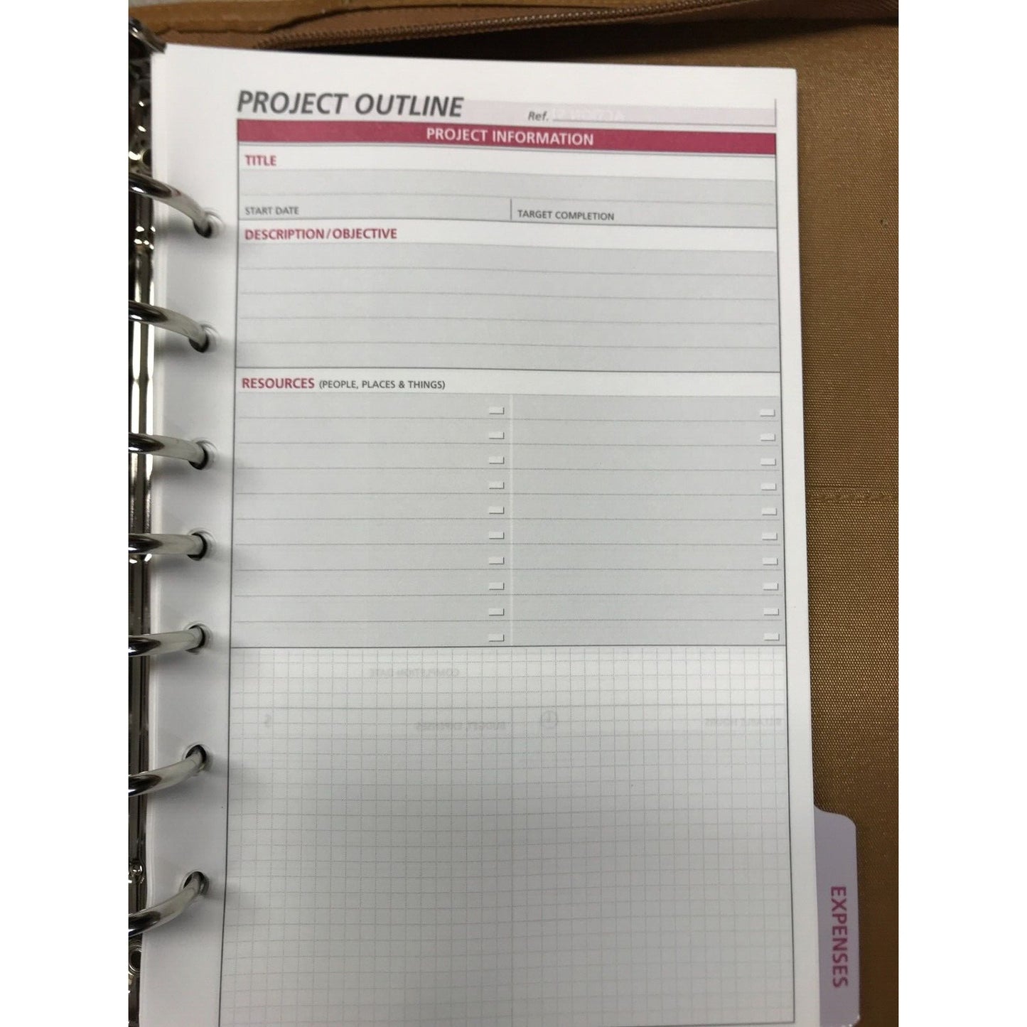 Day Runner Leather Case Phone Book, Contact List, Notes, To-do List, Project/Expense Report Project Outline page view