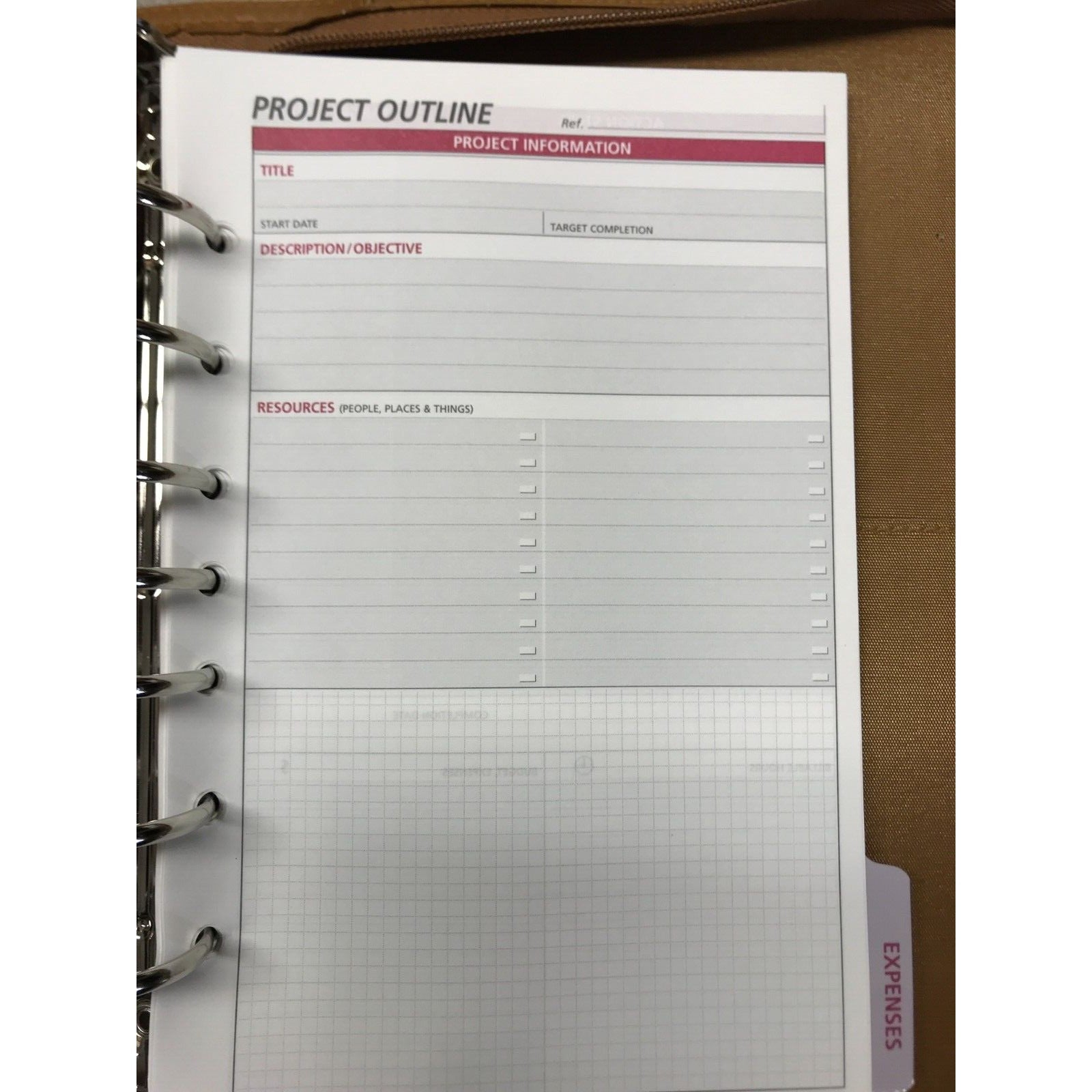 Day Runner Leather Case Phone Book, Contact List, Notes, To-do List, Project/Expense Report Project Outline page view