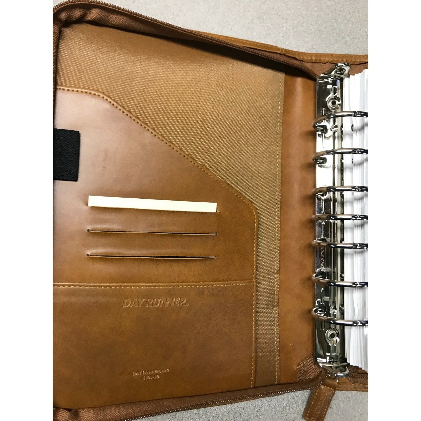 Day Runner Leather Case Phone Book, Contact List, Notes, To-do List, Project/Expense Report inside pocket view with 3 card holder slots