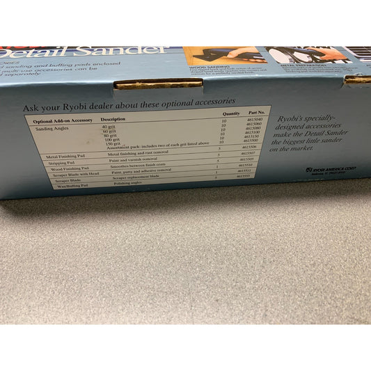 Ryobi Detail Sander DS-1000 side of box product details