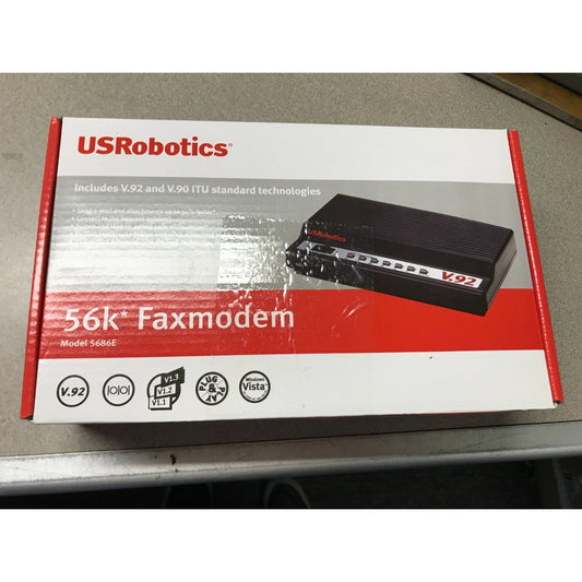 USRobotics 56k Faxmodem Model 5686E front of box with picture of modem