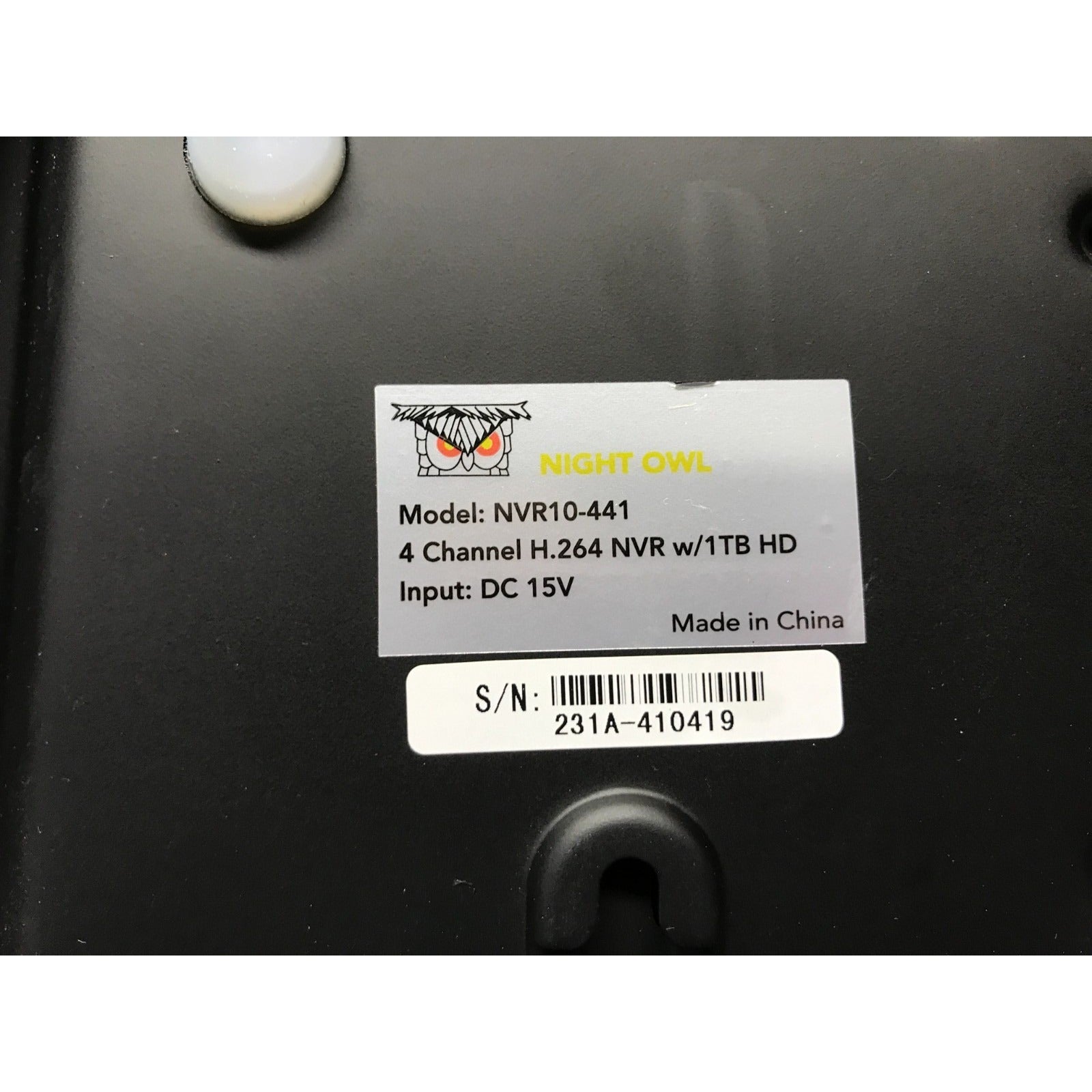 Night Owl Full 1080p Network Video Recorder Model NVR10-441
  closeup of product label and serial number