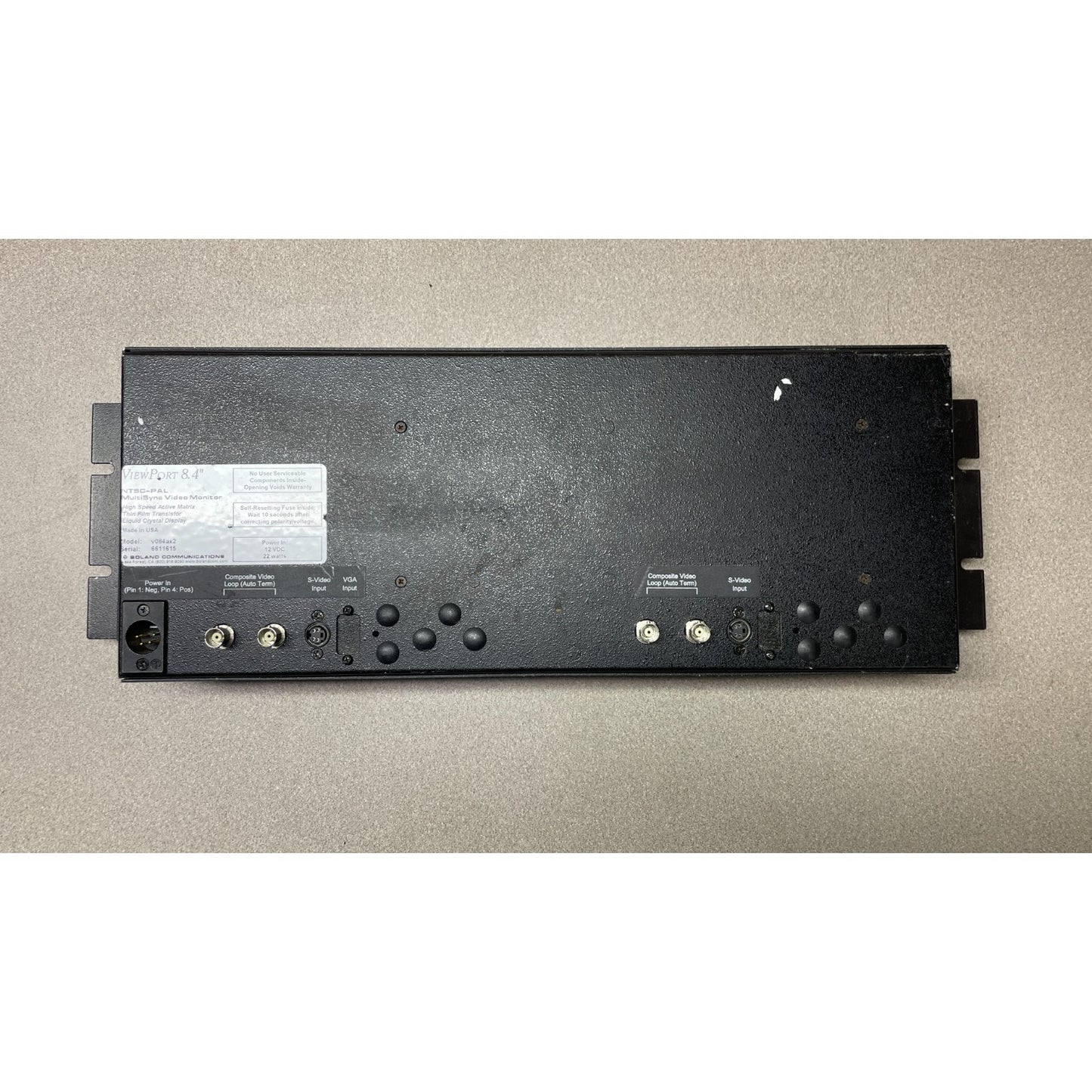 Boland ViewPort 8.4" Multi Sync Video Monitor Model v084ax2 back panel view