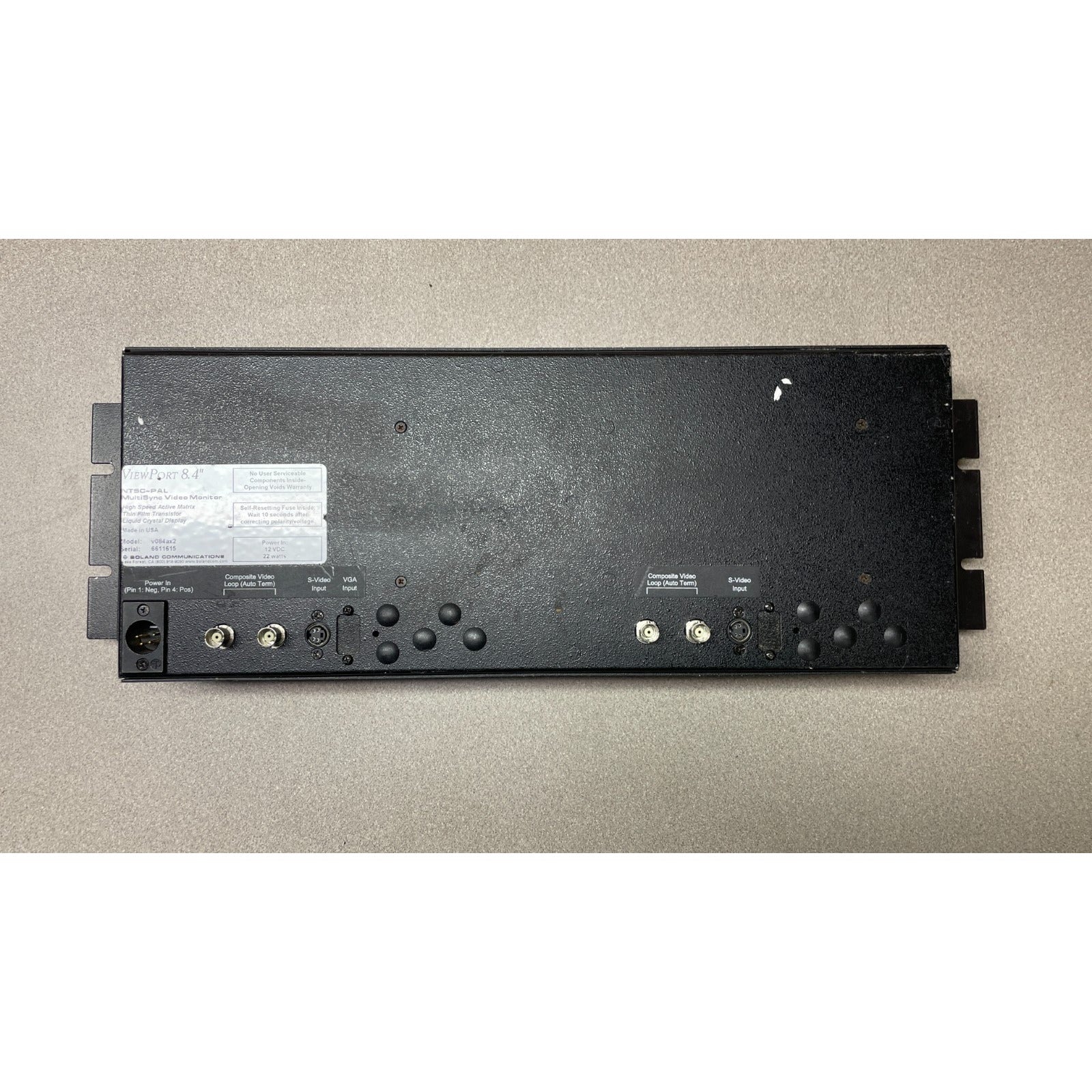 Boland ViewPort 8.4" Multi Sync Video Monitor Model v084ax2 back panel view