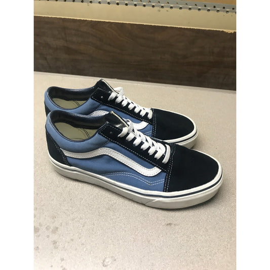 Vans Low Top Light and Dark Blue Canvas Shoe, US Men 7, US Woman 8.5, Lightly Used, 500714 side view 