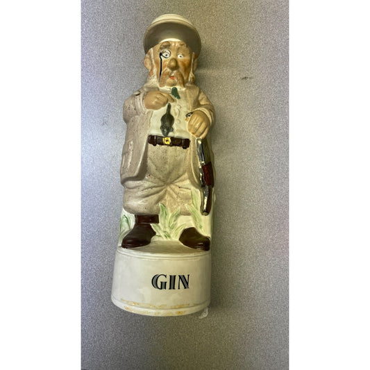 Vintage Alberta's Ceramic Hand Painted Gin Decanter figurine man holding gun with monocle 