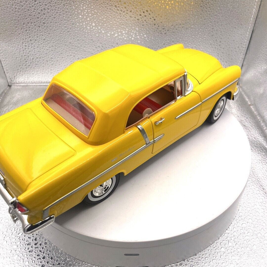 Motormax 1955 Chevrolet Bel Air Yellow Convertible Die Cast, 1/18 Scale, No. 73184 passenger side view